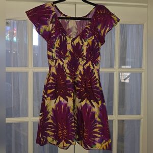 Purple Tie-Dye Floral Short Dress